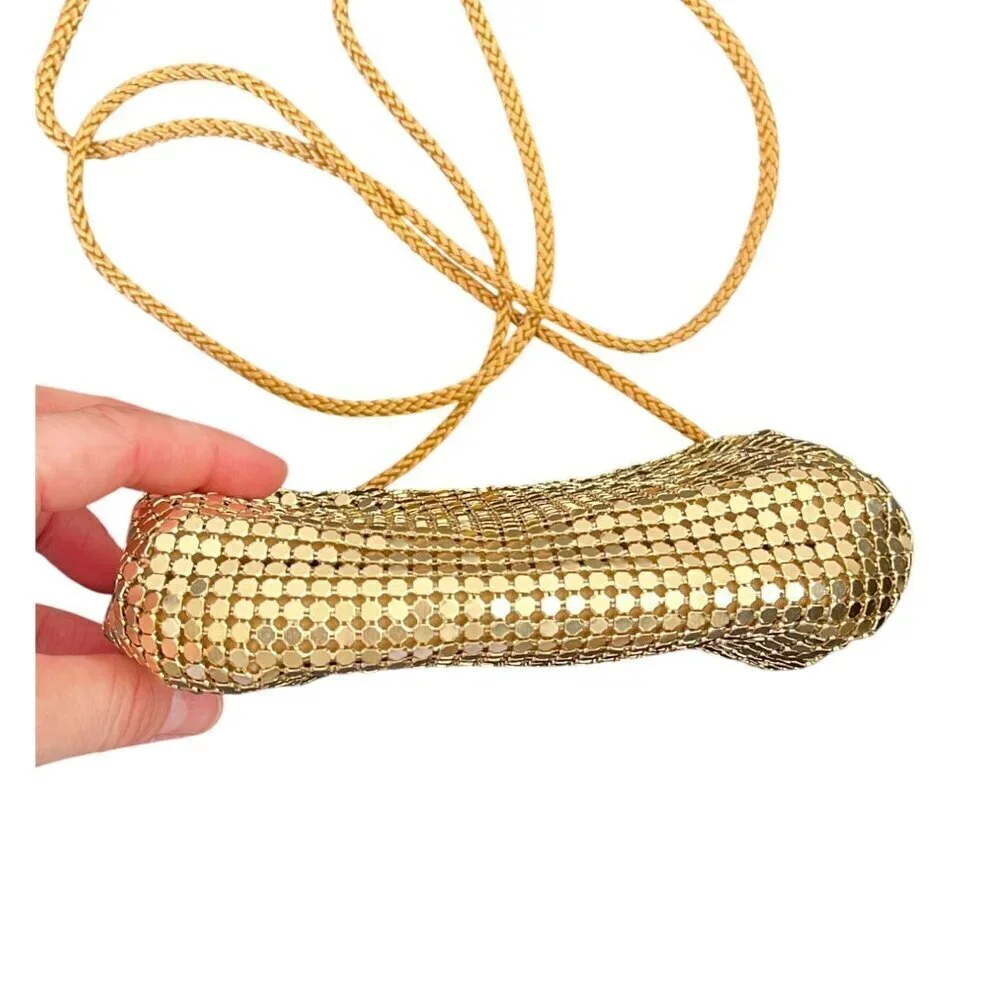 Gold Metallic Mesh Small Crossbody Evening Bag Party Purse